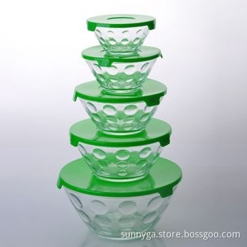 Dot Glass Bowls, Available in Assorted Colors of Lid, Can be with Decal Printing